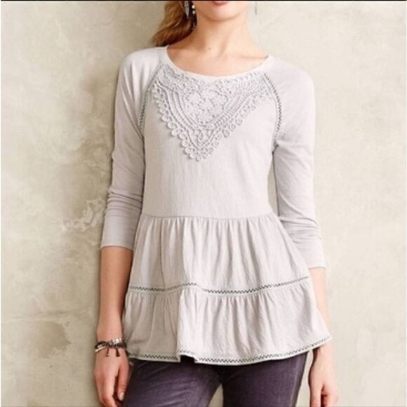 Anthropologie Tops - Anthro meadow rue medium top layered embroidered crochet baby doll